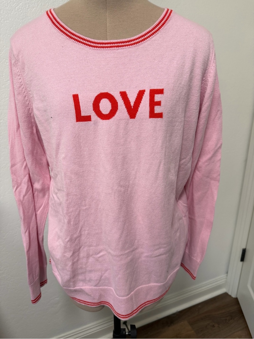 Old Navy Pink Crewneck Sweater with Red "LOVE" Graphic